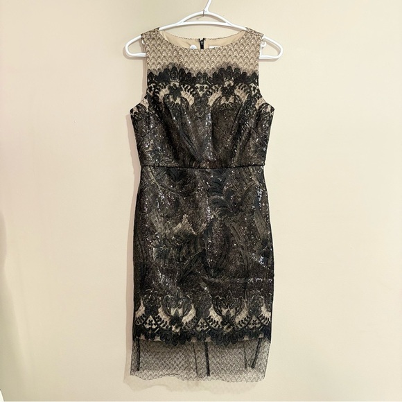 Julia Jordan Black & Nude Cocktail Dress with Intricate Sequin & Gorgeous Lace - Picture 1 of 16